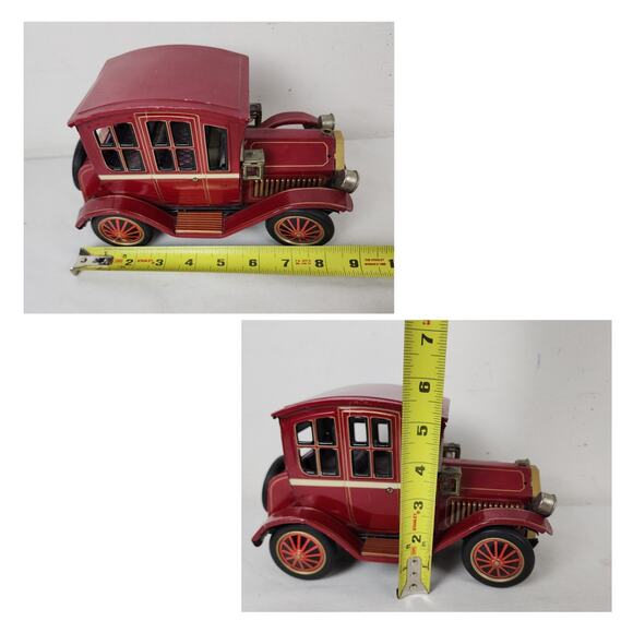 Vintage Tin Toy Car Litho Red Rosko Japan Grandpa Auto Working Lights Metal - Picture 2 of 11